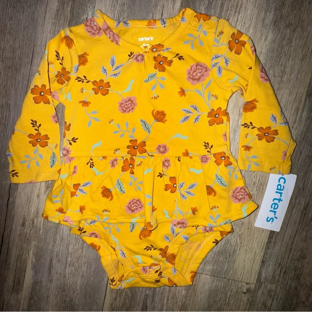 Carter's Yellow Floral Long Sleeve Bodysuit